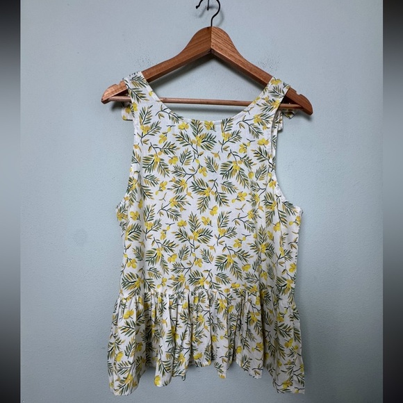 Dip Lemon Linen Blend Ruffle Peplum Tank Top Bow Detail Straps Size Medium - Picture 4 of 9